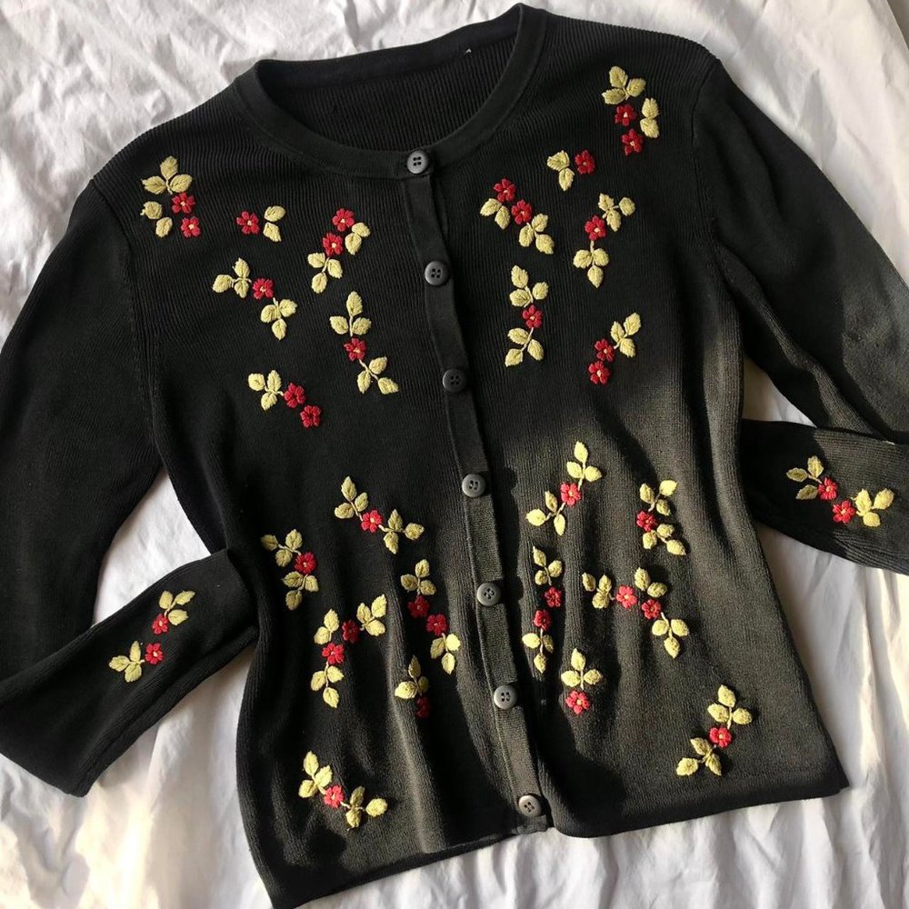 dainty floral hand embroidered cardigan
